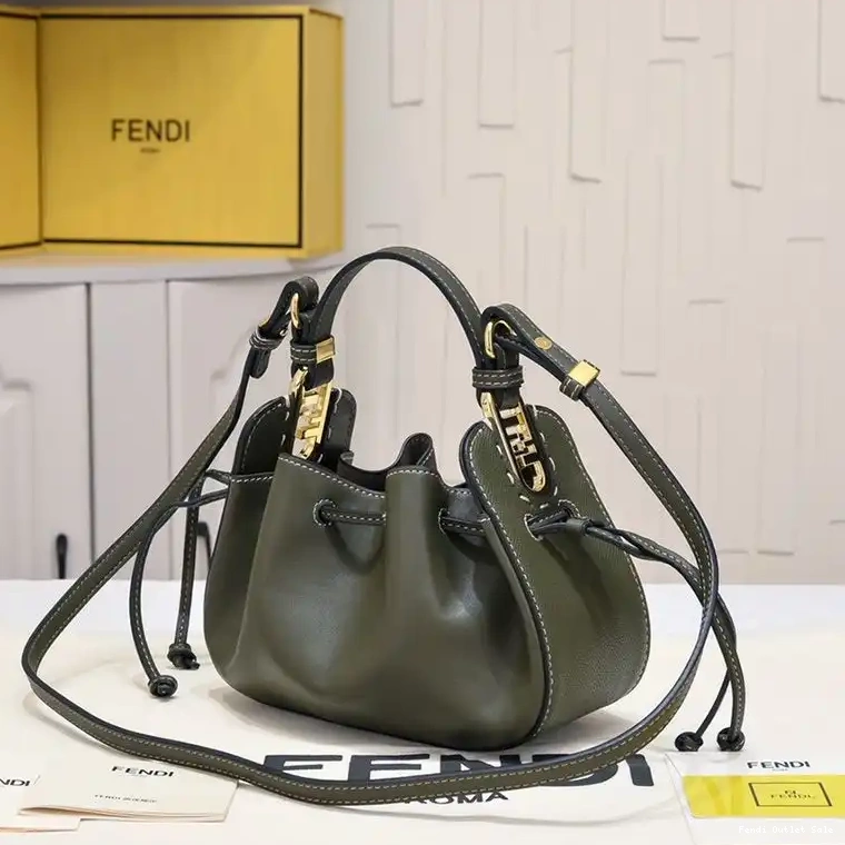 Cheap Green In Fendi Pomodorino Calf Mini Leather Bucket Bag 0613